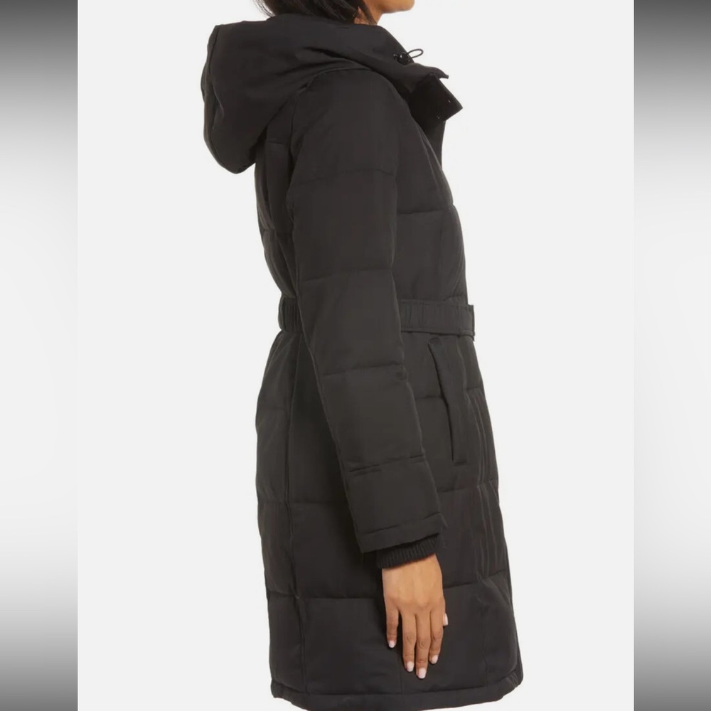 Sam Edelman Womens Belted Puffer Coat Black size L - Picture 3 of 9